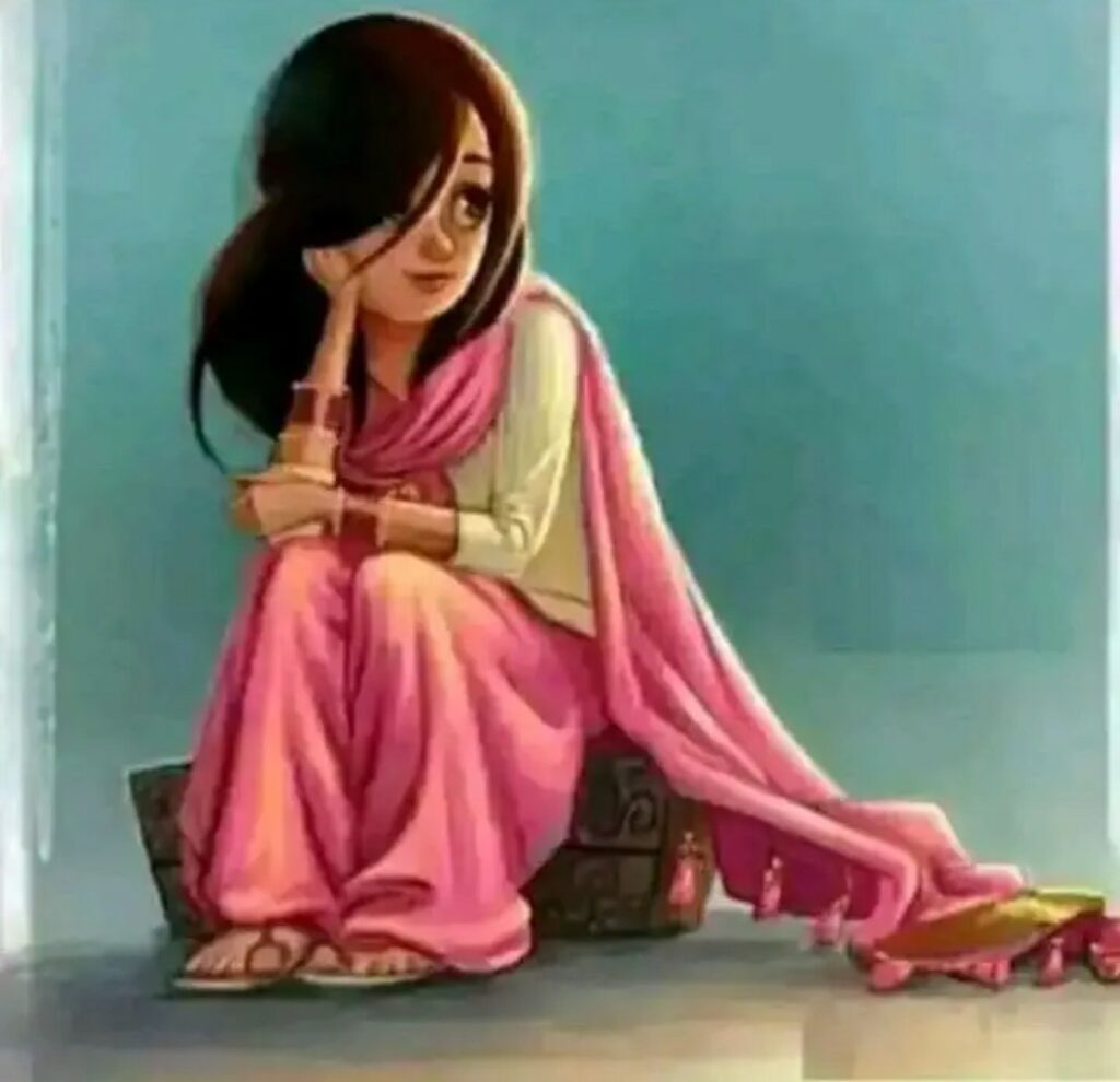 Alone girl cartoon image for Whatsapp dp 